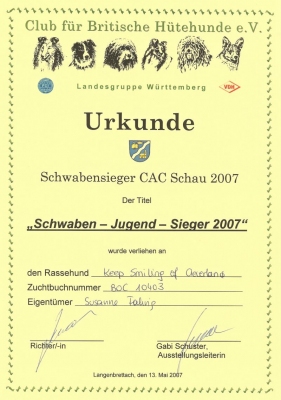 Schwaben Jugend Sieger 2007 Urkunde
